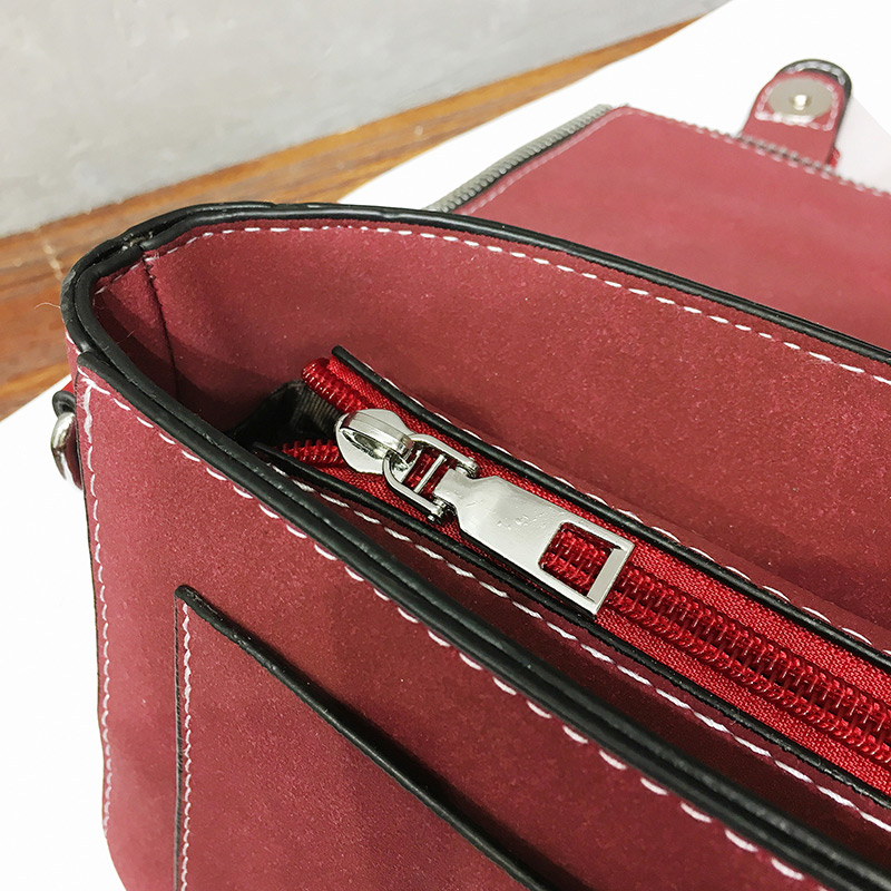Vintage Red Double Belt Buckle Decorated Bag,Handbags