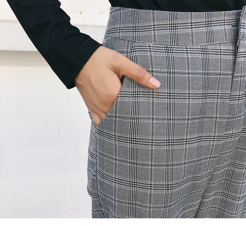 Fashion Gray Grid Pattern Decorated Trousers,Pants