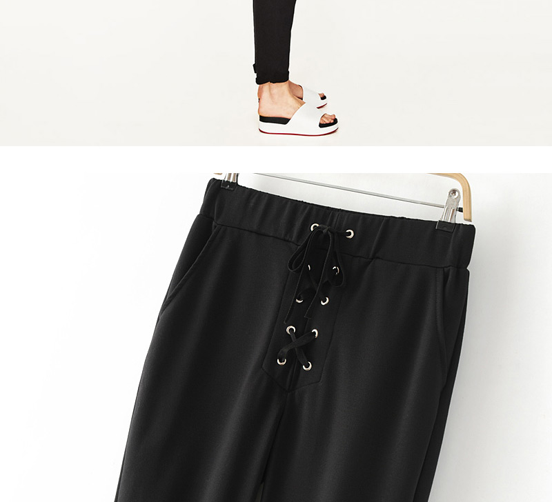 Fashion Black Pure Color Decorated Trousers,Pants