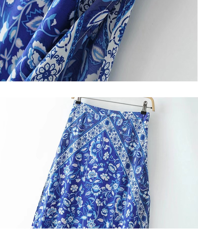 Fashion Blue Flower Pattern Decorted Skirt,Skirts