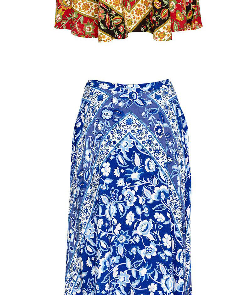Fashion Blue Flower Pattern Decorted Skirt,Skirts
