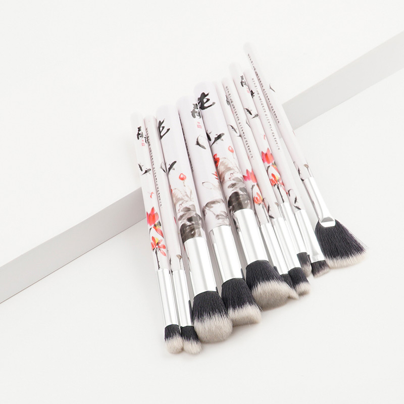 Fashion Silver Color Flower Pattern Decorated Makeup Brush (10 Pcs)  Nylon,Beauty tools