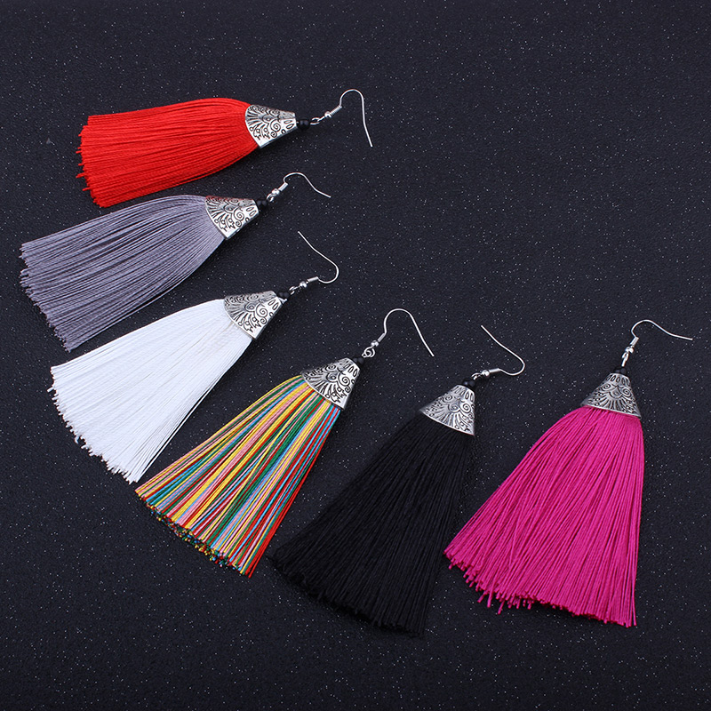 Vintage Black Long Tassel Decorated Pure Color Earrings,Drop Earrings