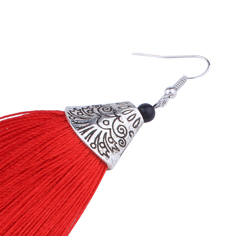Vintage Plum Red Long Tassel Decorated Pure Color Earrings,Drop Earrings