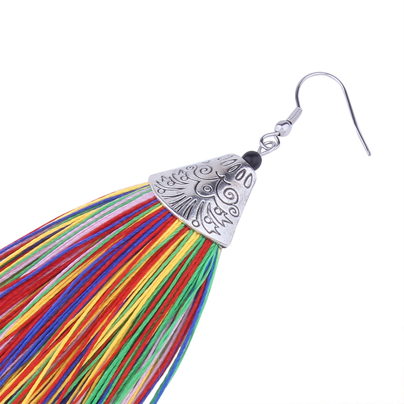 Vintage Multi-color Long Tassel Decorated Color Matching Earrings,Drop Earrings