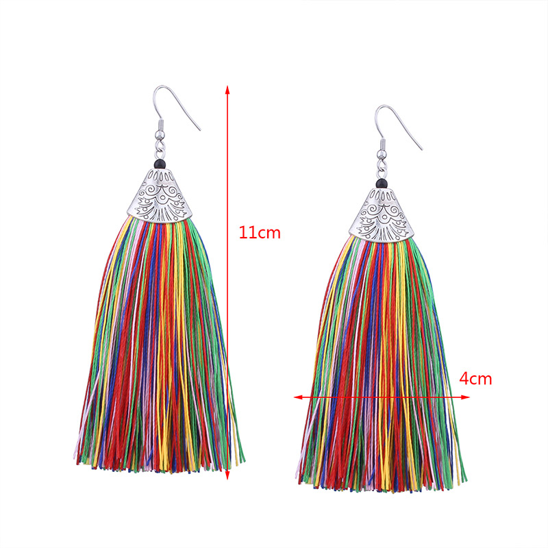 Vintage Multi-color Long Tassel Decorated Color Matching Earrings,Drop Earrings
