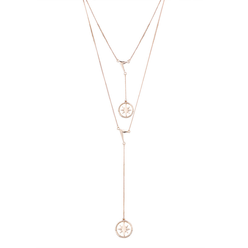 Elegant Gold Color Compass Pendant Ecorated Double Layer Necklace,Multi Strand Necklaces