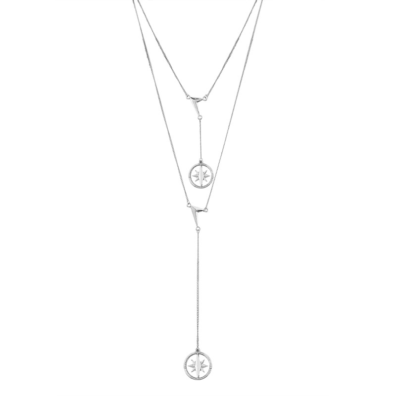 Elegant Silver Color Compass Pendant Ecorated Double Layer Necklace,Multi Strand Necklaces