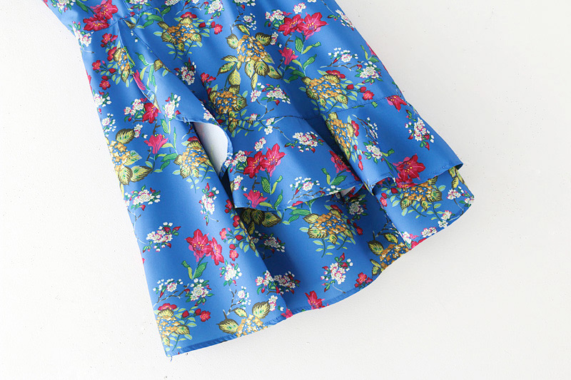 Fashion Blue Flower Pattern Decorated Suspender Dress,Skirts