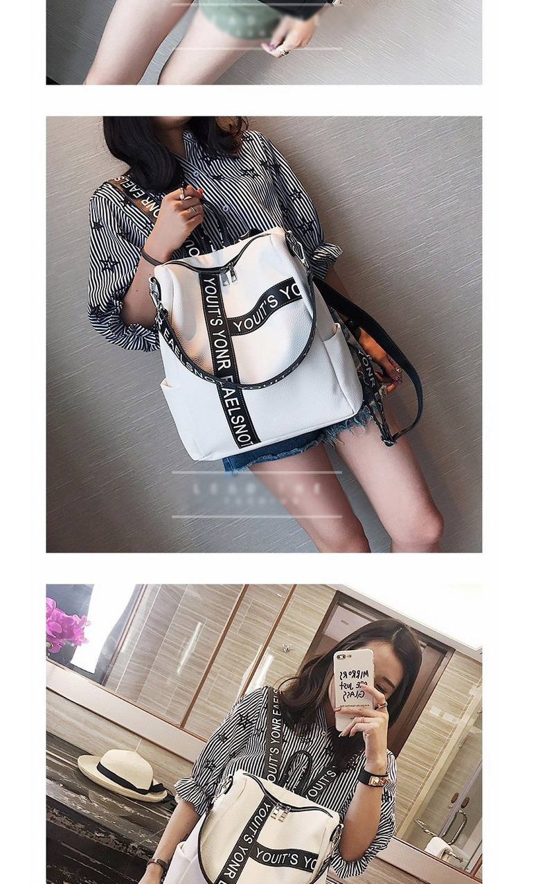 Fashion White Letter Pattern Decorated Backpack  Pu,Backpack