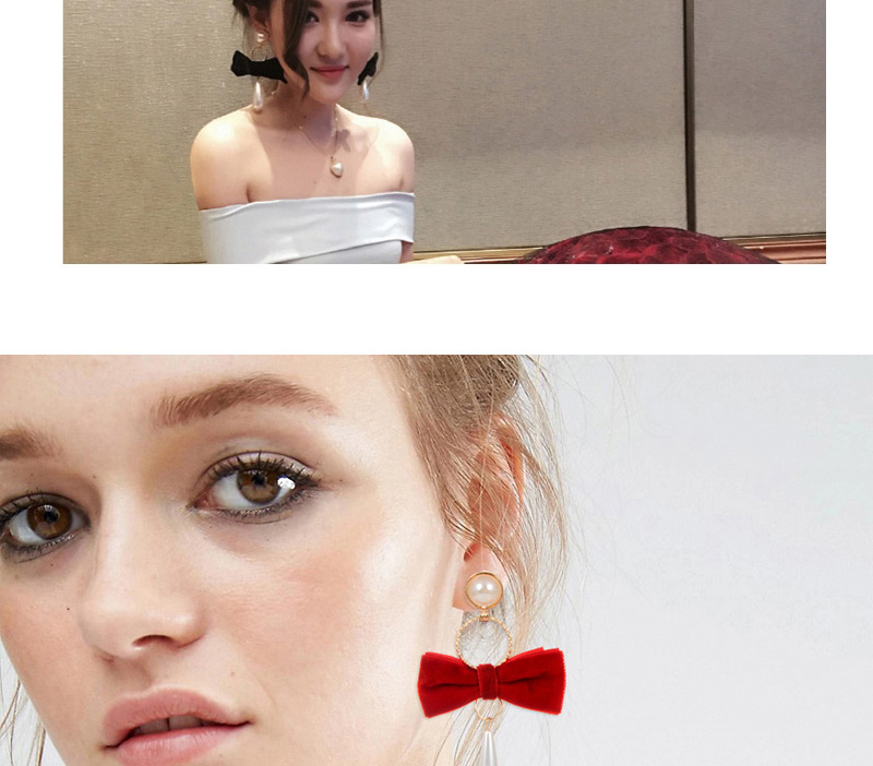Fashion Black Bowknot&pearls Decorated Simple Earrings,Drop Earrings