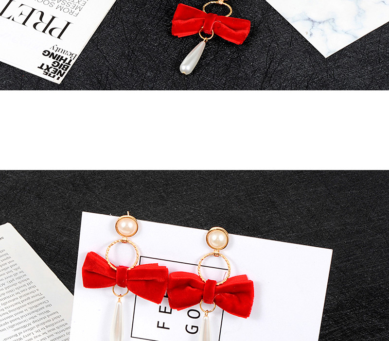 Fashion Red Bowknot&pearls Decorated Simple Earrings,Drop Earrings