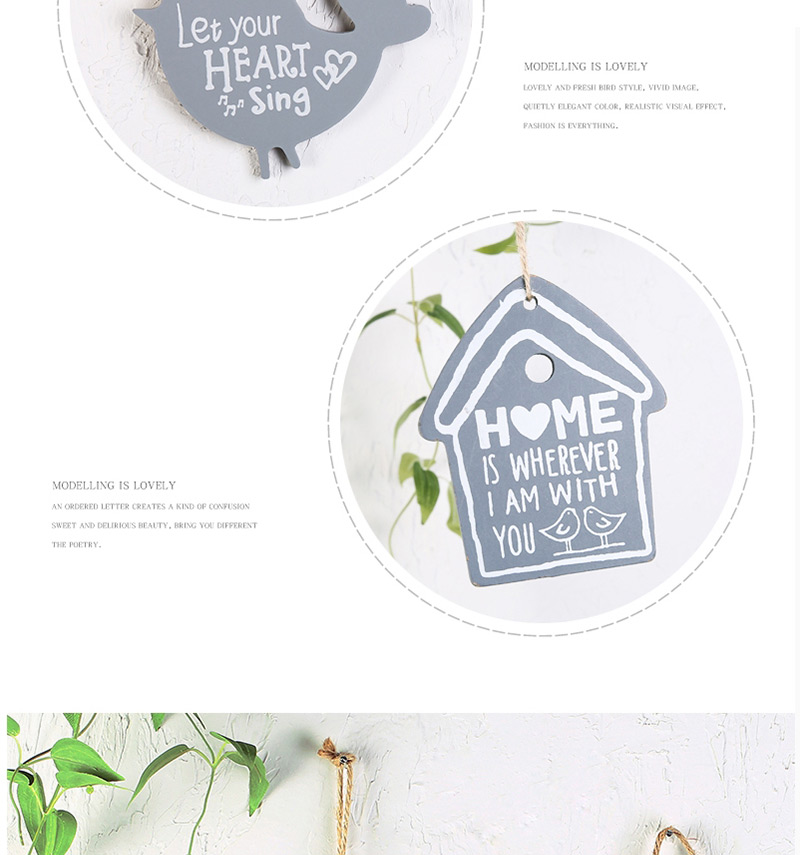 Lovely Gray Letter Pattern Decorated House Shape Wall Ornaments,Home Decor