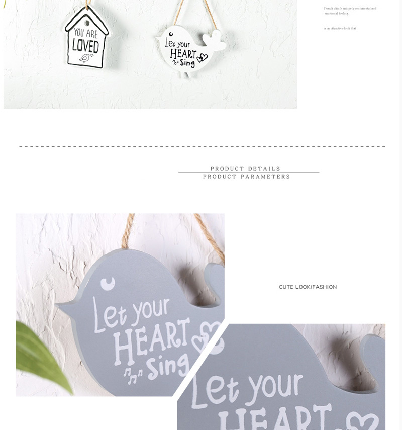Lovely Gray Letter Pattern Decorated House Shape Wall Ornaments,Home Decor