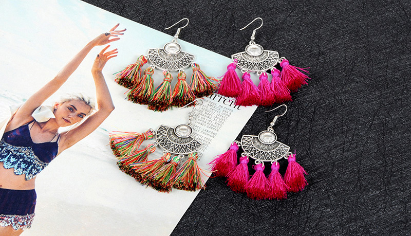 Fashion Multi-color Tassel Decorated Sector Shape Earrings,Drop Earrings