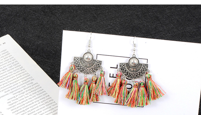 Fashion Multi-color Tassel Decorated Sector Shape Earrings,Drop Earrings