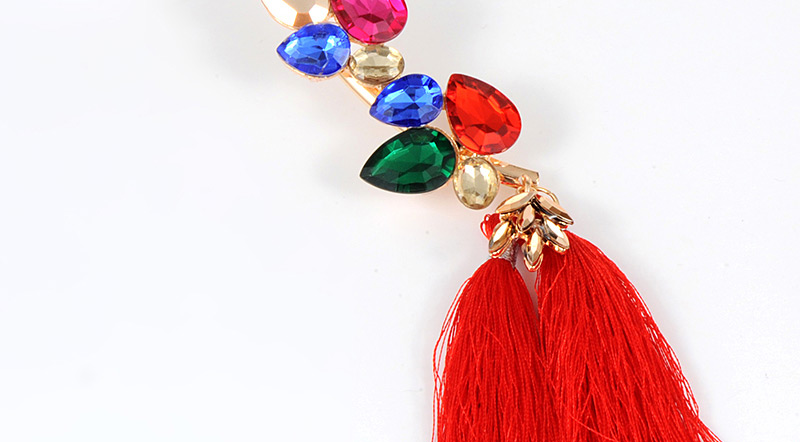 Fashion Plum Red Water Drop Shape Diamond Decorated Tassel Necklace,Chokers