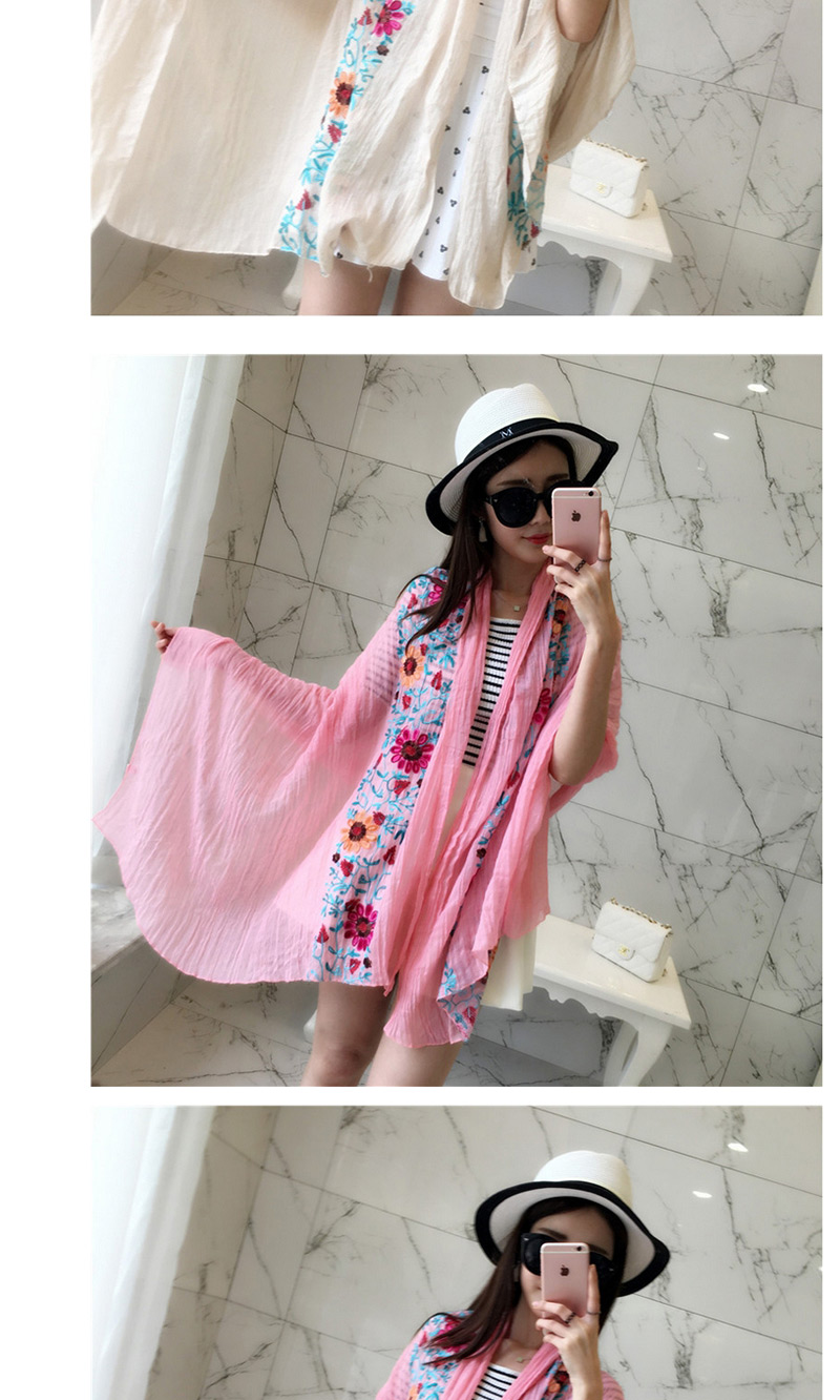 Trendy Pink Embroidery Flower Decorated Scarf,Cover-Ups