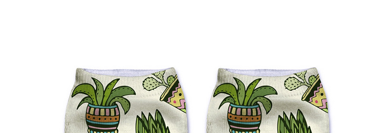 Trendy White Cactus Pattern Decorated Short Sock,Fashion Socks