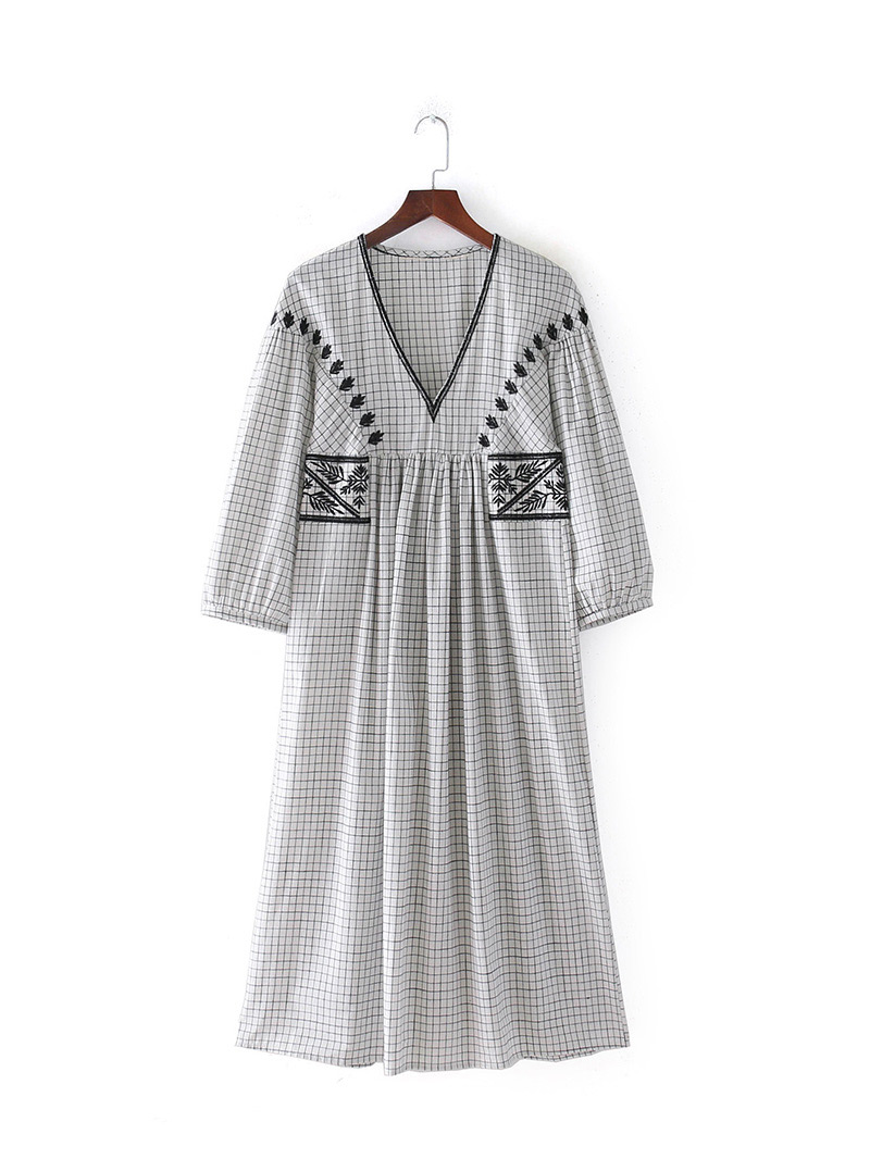 Trendy Black+white V Neckline Design Long Sleeves Dress,Skirts