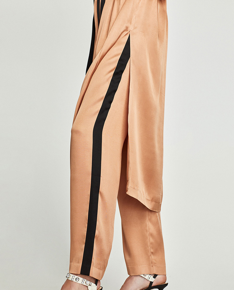 Trendy Khaki Ribbon Decorated Smooth Long Pants,Pants