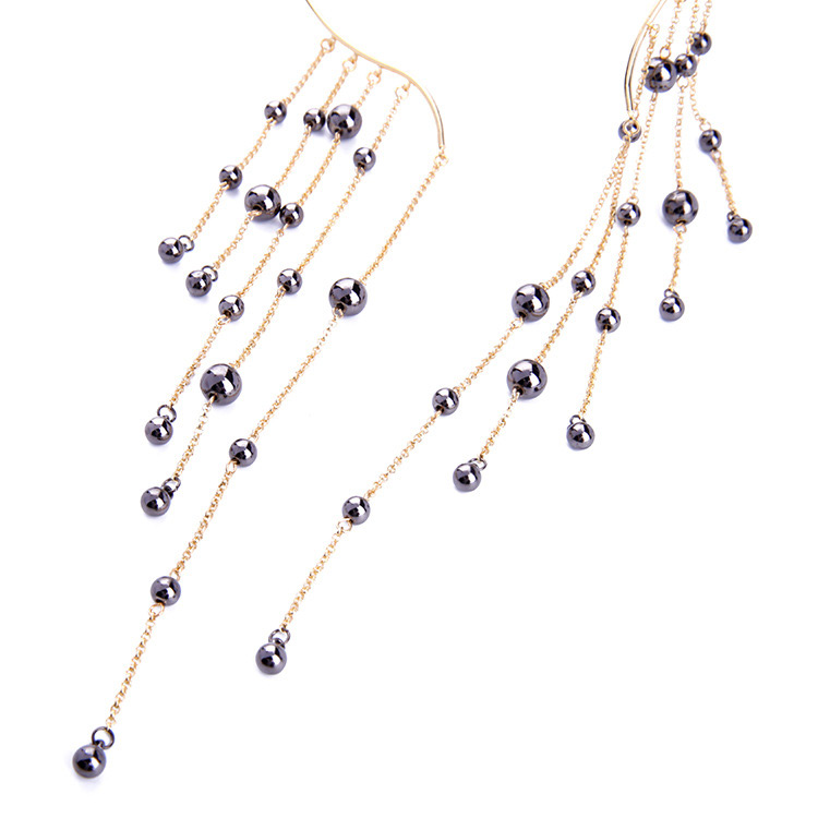 Fashion Black Beads Decorated Tassel Design Necklace,Multi Strand Necklaces