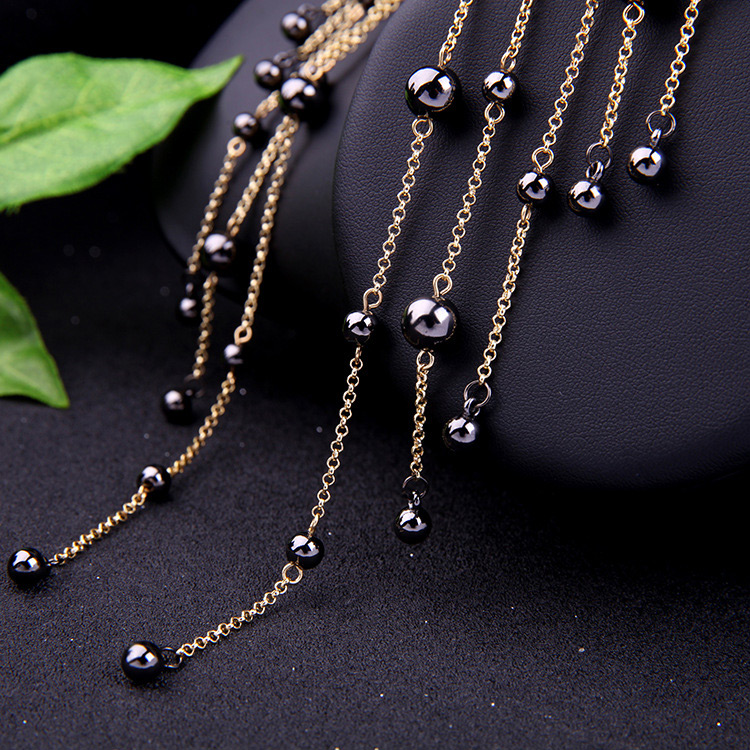 Fashion Black Beads Decorated Tassel Design Necklace,Multi Strand Necklaces