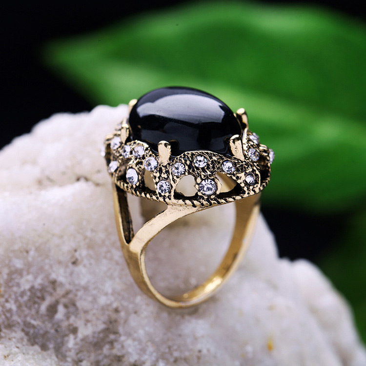 Fashion Black Gemstone Decorated Hollow Out Design Ring,Fashion Rings