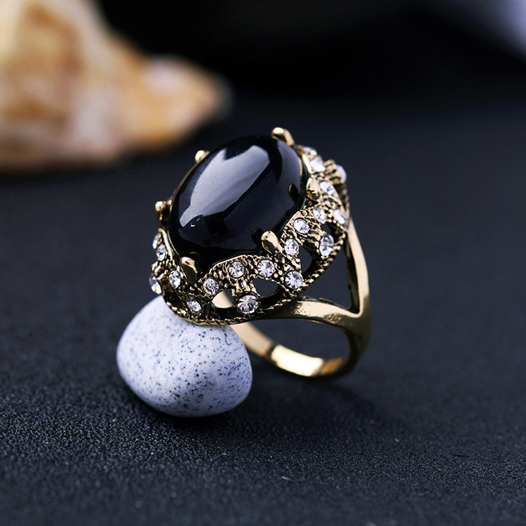 Fashion Black Gemstone Decorated Hollow Out Design Ring,Fashion Rings