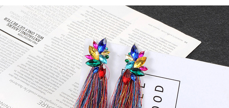 Fashion Multi-color Diamond Decorated Long Tassel Earrings,Drop Earrings