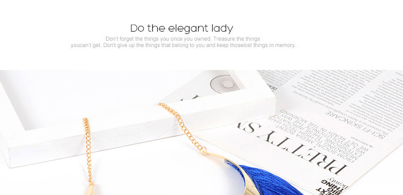 Fashion Sapphire Blue Long Tassel Decorated Pure Color Necklace,Thin Scaves