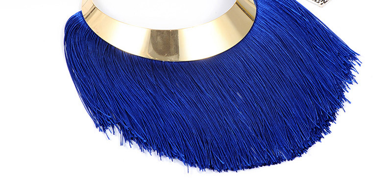 Fashion Sapphire Blue Long Tassel Decorated Pure Color Necklace,Thin Scaves