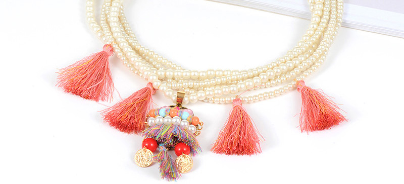 Fashion White+pink Pealrs&tassel Decorated Multi-layer Necklace,Beaded Necklaces
