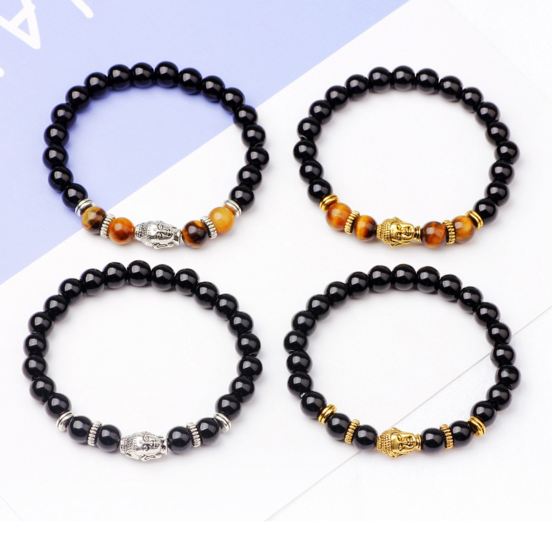 Fashion Silver Color +black Buddha Head&beads Decorated Bracelet,Men
