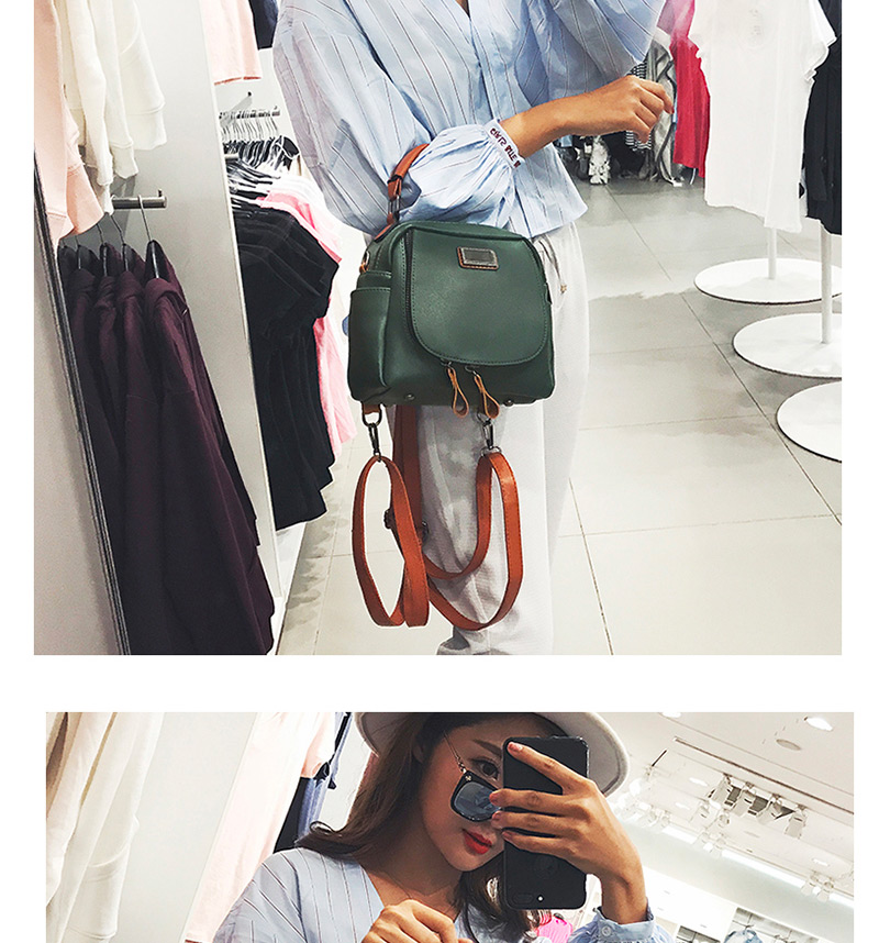 Fashion Green Pure Color Decorated Bucket Shape Shoulder Bag,Backpack