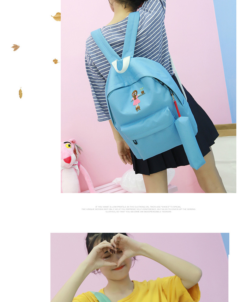 Fashion Light Blue Girl Pattern Decorated Pure Color Backpack,Backpack