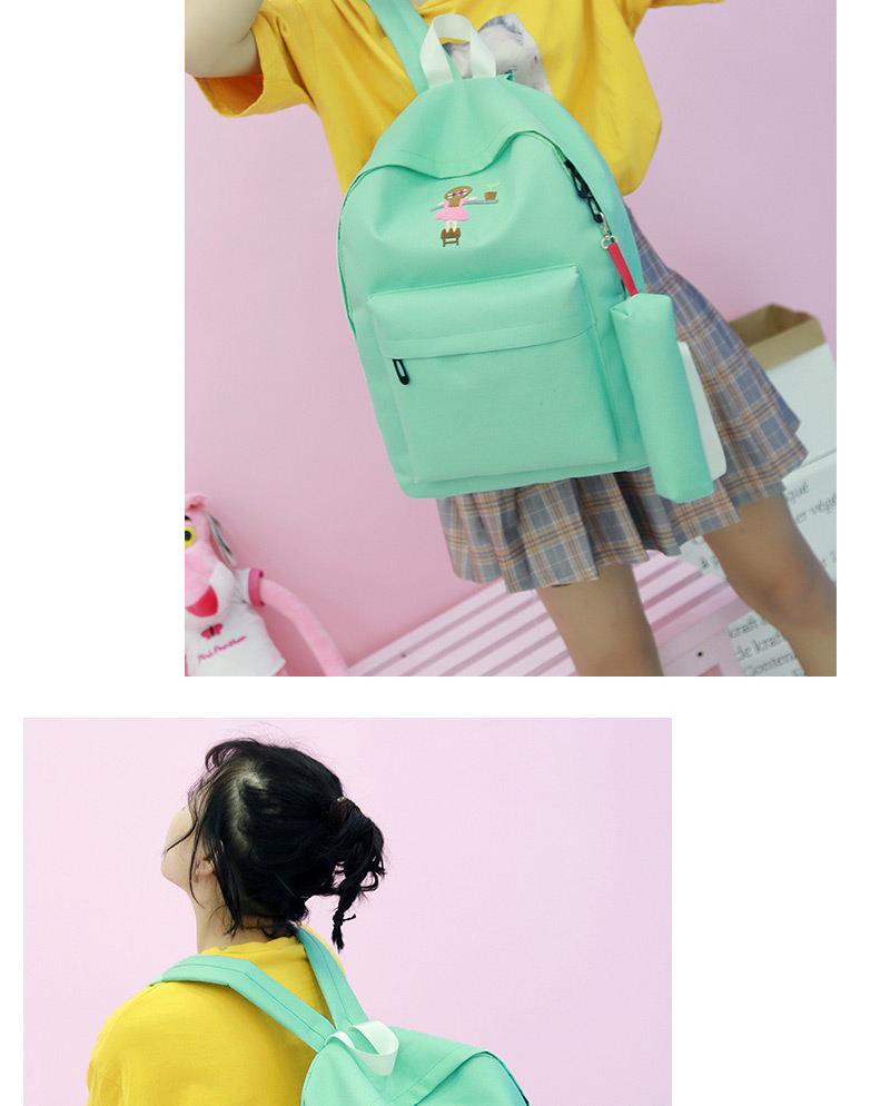 Fashion Light Green Girl Pattern Decorated Pure Color Backpack,Backpack