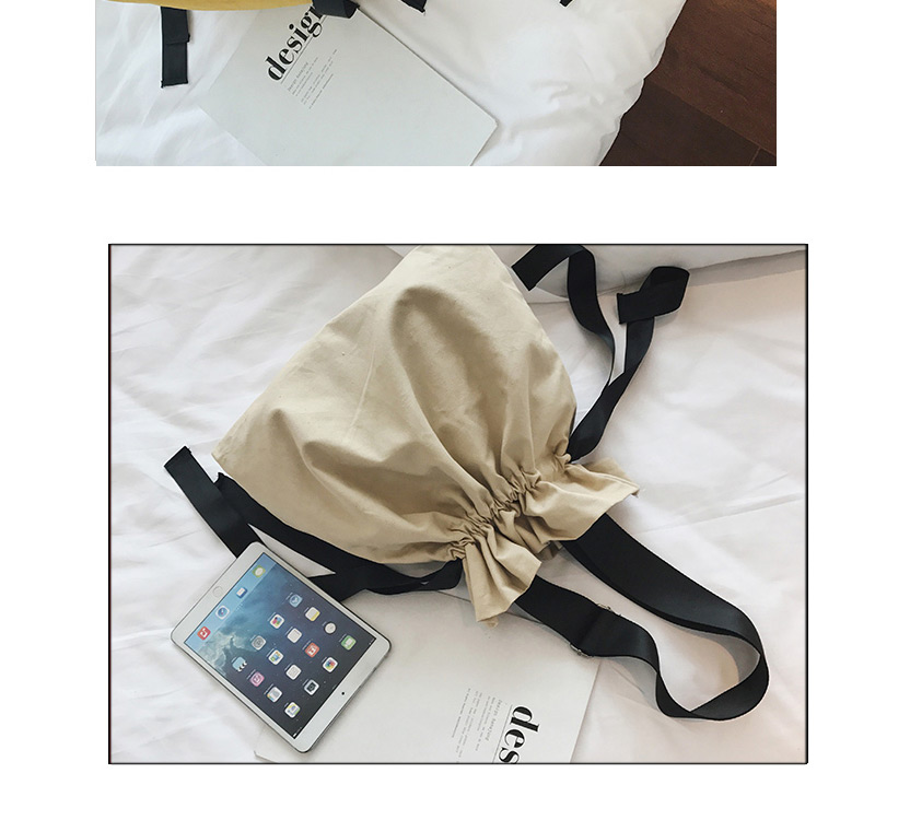 Fashion Khaki Pure Color Decorated Drawstring Design Shoulder Bag,Messenger bags