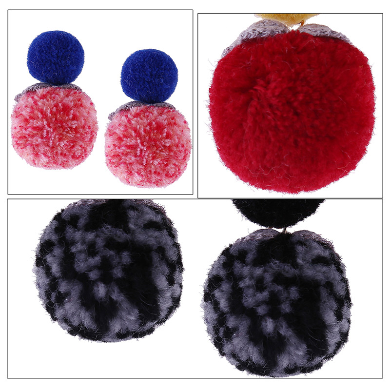 Fashion Blue+pink Fuzzy Balls Decorated Pom Earrings,Drop Earrings