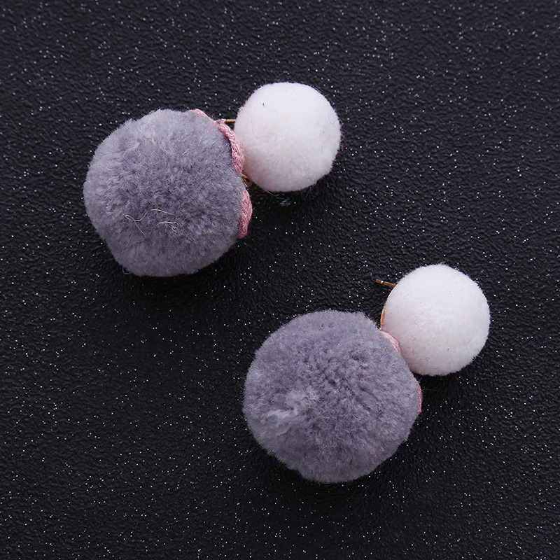Fashion Gray+white Fuzzy Balls Decorated Pom Earrings,Drop Earrings