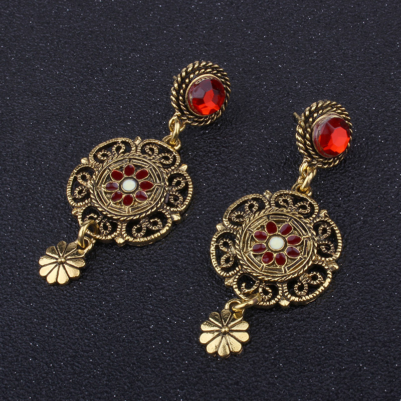 Vintage Gold Color Flower Shape Decorated Earrings,Drop Earrings