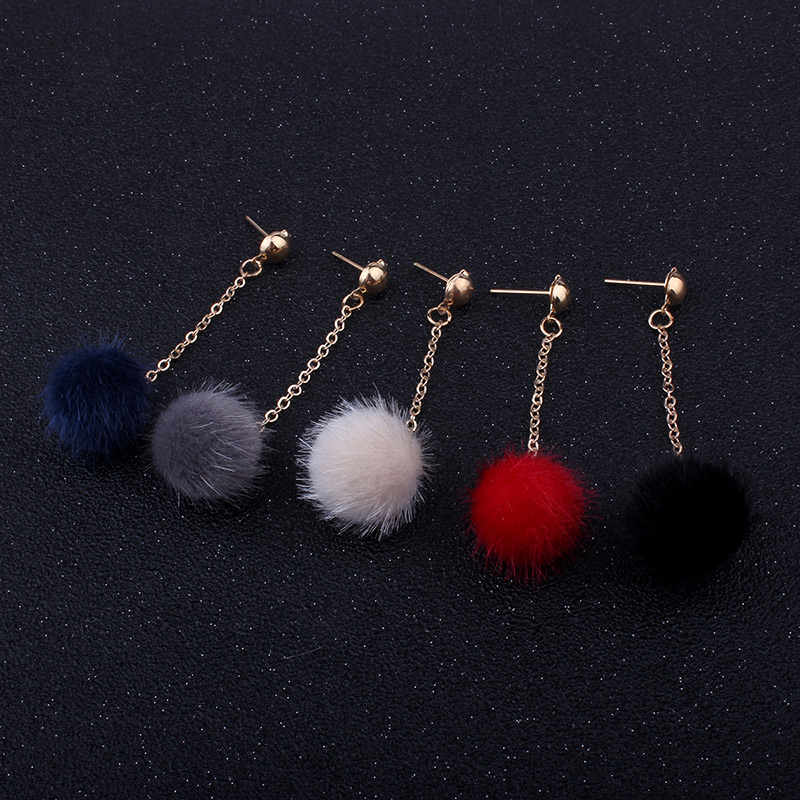 Cute Black Fuzzy Ball Decorated Pom Earrings,Drop Earrings