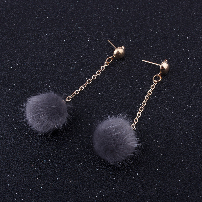 Cute Black Fuzzy Ball Decorated Pom Earrings,Drop Earrings