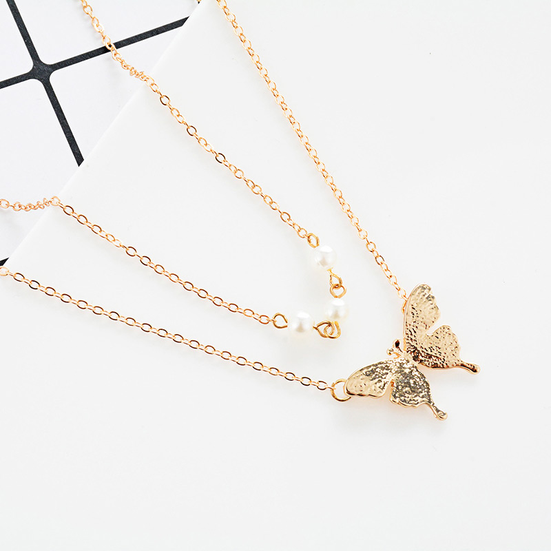 Elegant Gold Color Butterfly Shape Decorated Double Layer Necklace,Multi Strand Necklaces