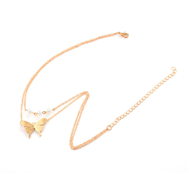 Elegant Gold Color Butterfly Shape Decorated Double Layer Necklace,Multi Strand Necklaces