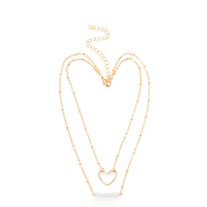 Fashion Silver Color Heart Shape Decorated Doubla Layer Necklace,Multi Strand Necklaces