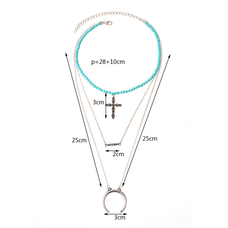 Fashion Silver Color Corss Shape Decorated Multilayer Necklace,Multi Strand Necklaces