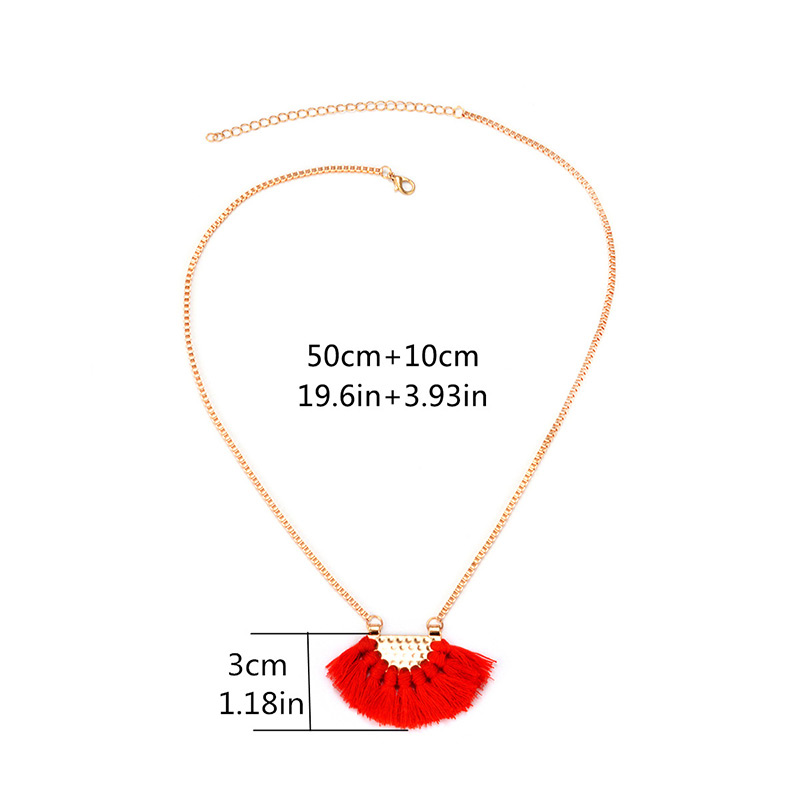 Bohemia Plum-red Fan Shape Decorated Tassel Necklace,Thin Scaves