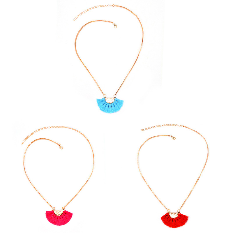 Bohemia Blue Fan Shape Decorated Tassel Necklace,Chains