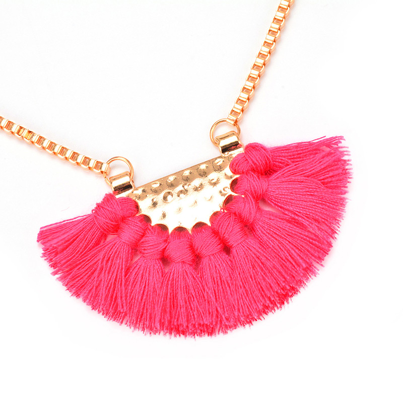 Bohemia Red Fan Shape Decorated Tassel Necklace,Thin Scaves